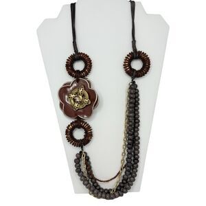 Vintage Artesian Bohemian Flower Necklace 32" Beaded Statement Ethnic Boho Chic